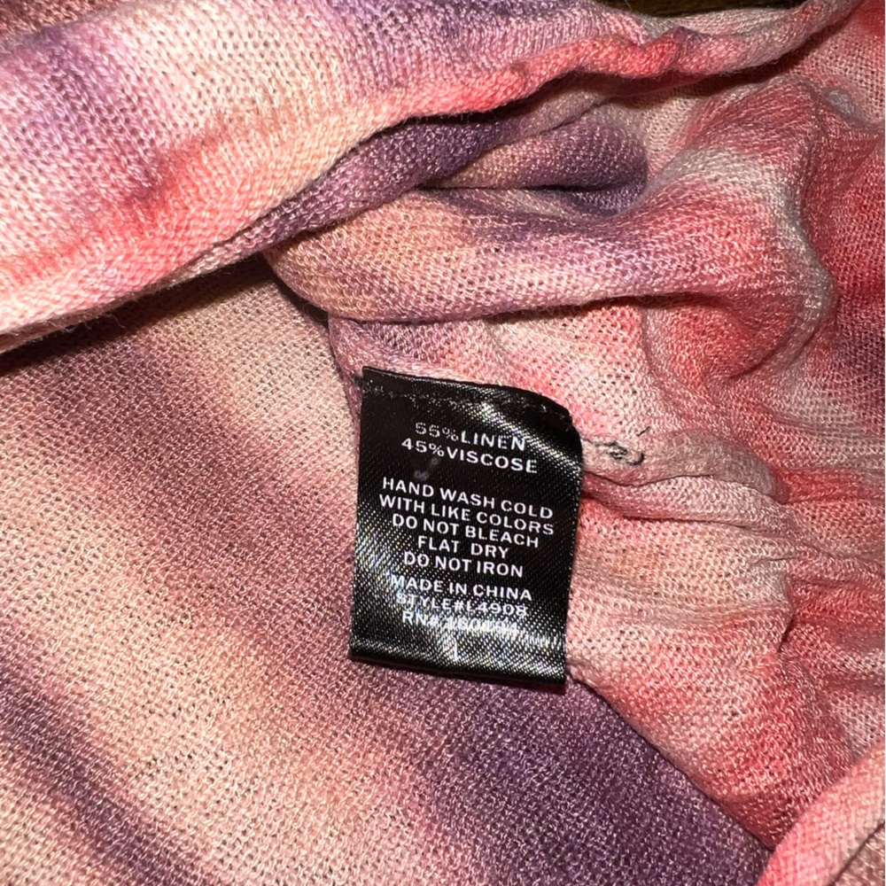 By Together Brown, Red & Purple Tie-Dye Linen Scoop Neck Short Sleeve Top Size L - Picture 13 of 13